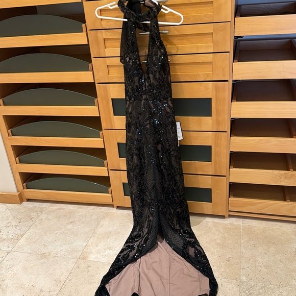 Jadore Australia Black Sequin Halter Gown - Picture 1 of 6